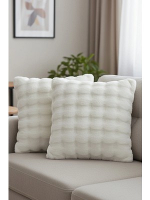 Decomia Home Pamuklu Puffy Soft Dokulu Peluş Ikili Beyaz Kırlent Kılıfı Salon Dekor (43X43 Cm)