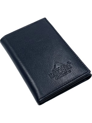 Kayader Collection %100 Hakiki Deri Dikey Katlanır Erkek Cüzdan & Kartlık – Şeffaf Kimlik / Ehliyet Pencereli Cüzdan Siyah