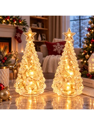 Oktay Sesal Amber Işıklı Mini Yılbaşı Çam Ağacı 2 Adet Kristal Kristal Tepe Yıldızlı Noel Ağacı