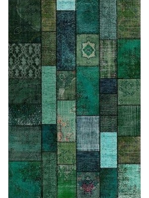 SBN - Store Prime Dizayn Trunk Patchwork Desenli Şönil Pamuk Tabanlı Yıkanabilir Kaymaz Antibakteriyel Salon Halısı 200X300