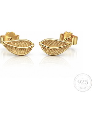Servi 925 Ayar Gümüş Golden Leaf Yaprak Küpe