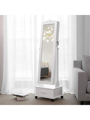 SBN - Store Prime Tekerlekli ve LED Aydınlatmalı Kilitlenebilir Mücevher Dolabı, Beyaz, JBC61W