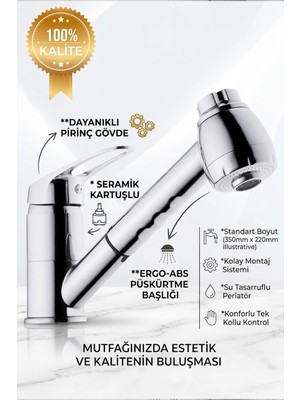 Banyonatural Pirinç Gövde Spiralli Berber Aç Kapa Lavabo Bataryası