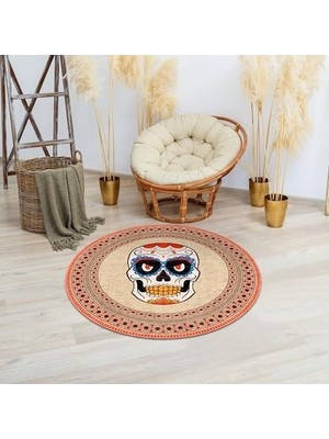 SBN - Store Prime Kleta Kadife Kaymaz Pamuk Tabanlı Yıkanabilir Antibakteriyel Yuvarlak Salon Halısı 120X120