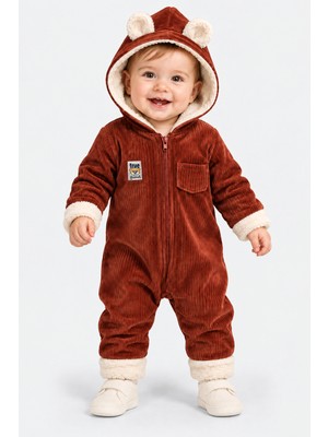 BEBEKİZ Içi Welsoft Dışı Kadife Kapüşonlu Kışlık Unisex Bebek Astronot Tulum Kulaklı Kapüşonlu Fermuarlı Uyku Tulumu