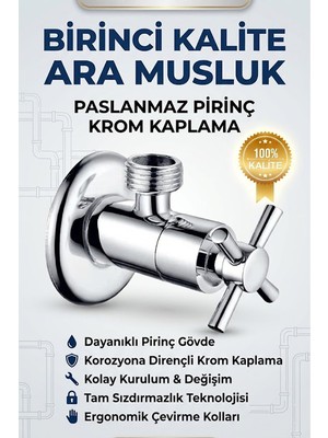 Banyonatural 1. Kalite Paslanmaz Pirinç Nero Krom Ara Musluk - Taharet Musluğu