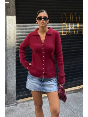 Bejna Kadın Polo Yaka Düğmeli Premium Soft Triko Hırka