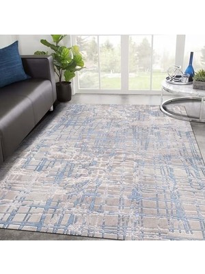 SBN - Store Prime Dizayn Huner Desenli Kadife Pamuk Tabanlı Yıkanabilen Kaydırmaz Antibakteriyel Salon Halısı 100X160