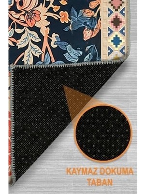 SBN - Store Prime Veman Çiçekli Şönil Kaymaz Doğal Pamuk Tabanlı Yıkanabilir Antibakteriyel Çevre Dostu Salon Halısı 140X200
