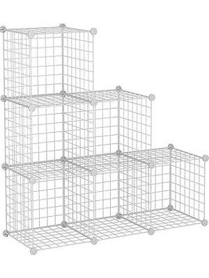 SBN - Store Prime 6 Bölmeli Beyaz Portatif Çok Amaçlı Metal Tel Dolap Raf Kitaplık Organizer