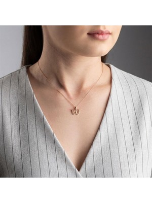 Takı925 925 Ayar Gümüş Rose Kelebek Kolye