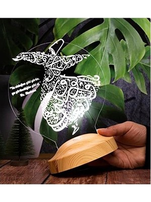 SBN - Store Prime LED Lamba, Mevlana Sözleri Tasarımlı Dini Hediye Gece Lambası, Mevlana Semazenleri, Mevlevilik