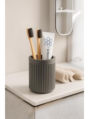 SBN - Store Prime Serisi Gri Banyo Seti, 3 Parça Oval Akrilik Sabunluk Fırçalık ve Sıvı Sabunluk Takımı - 3319