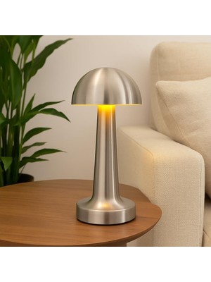 SBN - Store Prime K2 Gümüş Dokunmatik Şarjlı Masa Lambası – LED Işıklı, 3 Renk Modu (6500K-4000K-3000K), Dimlenebilir, USB Type-C Şarjlı, Taşınabilir Modern Tasar