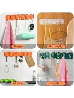 SBN - Store Prime 6 Kancalı Kendinden Yapışkanlı Askı Tek Parça Renkli Pratik Duvar, Banyo, Mutfak Askısı