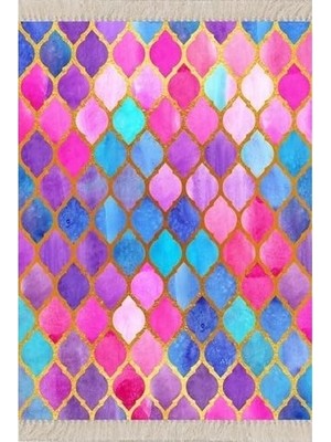 SBN - Store Prime Pelangi Renkli Damla Desenli Dijital Baskı Yıkanabilir Kaymaz Taban Leke Tutmaz Modern Salon Halısı Yolluk, Çok Renkli 160 x 350