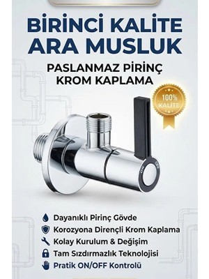 Banyonatural 1. Kalite Paslanmaz Pirinç Baston Krom Ara Musluk - Taharet Musluğu