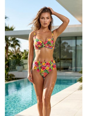 Sailor Moda Dönmeli Yüksek Bel Bikini Takım