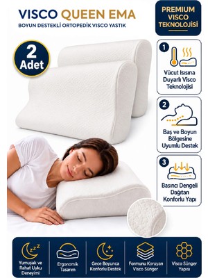 Homedius Visco Queen Ema Boyun Destekli Ortopedik Visco Yastık 55X35X12 cm 2'li