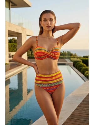 Sailor Moda Dönmeli Yüksek Bel Bikini Takım