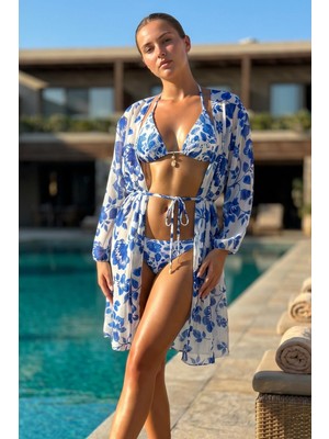 Sailor Moda Kaftan Pareolu Üçgen Brezilyan Kesim Bikini Takım