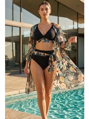 Sailor Moda Kaftan Pareolu Yüksek Bel Bikini Takım