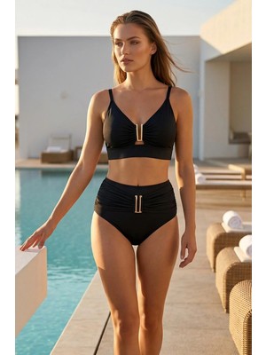 Sailor Moda Yüksek Bel U Aksesuarlı Bikini Takım