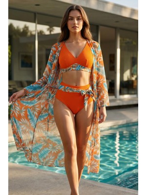 Sailor Moda Kaftan Pareolu Yüksek Bel Bikini Takım