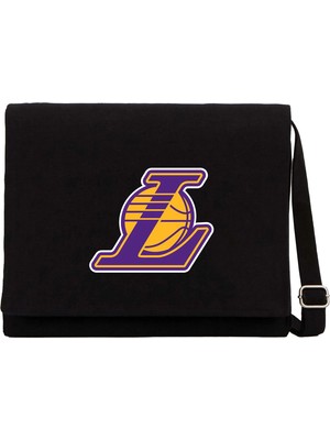 Zepplin Giyim Los Angeles Lakers Logo Siyah Kanvas Postacı Çantası
