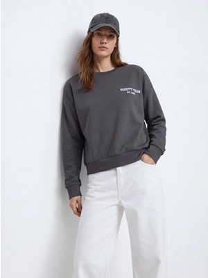 Little Big Ltb Sapahe Regular Fit Yazı Baskılı Bisiklet Yaka Gri Sweatshırt
