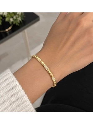 Gonca Takı Zirkon Taşlı Şık Çelik Bileklik