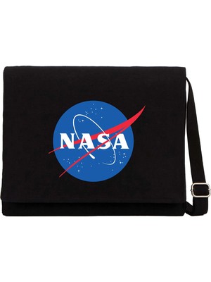 Zepplin Giyim Nasa Logo Siyah Kanvas Postacı Çantası