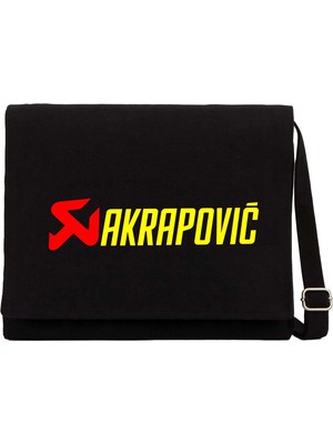 Zepplin Giyim Akrapovic Logo Text Siyah Kanvas Postacı Çantası