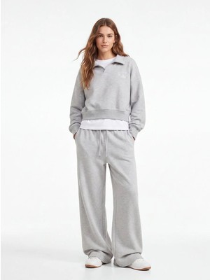 Little Big Ltb Zokofa Relaxed Fit Yaka Detaylı Yazı Baskılı Gri Sweatshırt