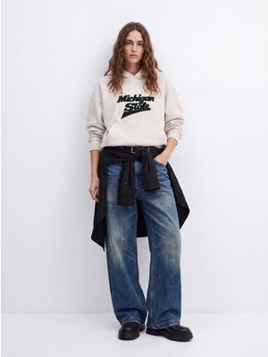 Little Big Ltb Merasa Regular Fit Baskı Detaylı Kapüşonlu Bej Sweatshırt