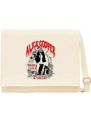 Zepplin Giyim Alice Cooper Welcome If You Dare Krem Kanvas Postacı Çantası