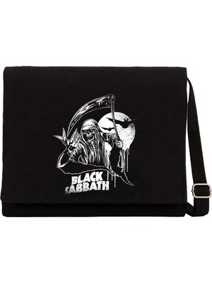 Zepplin Giyim Black Sabbath Grim Reaper Siyah Kanvas Postacı Çantası