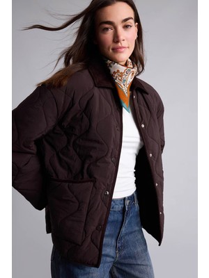 Defacto Su Itici Oversize Kapitoneli Kahverengi Kadın Mont H2881AX/BN530