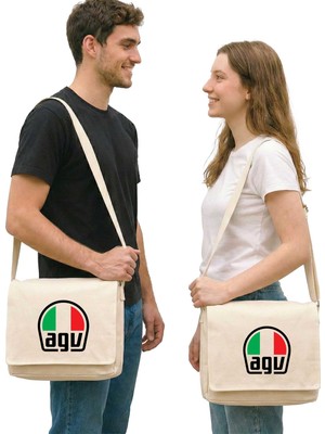 Zepplin Giyim Agv Logo Erkek Sevgili Çift Krem Kanvas Postacı Çantası