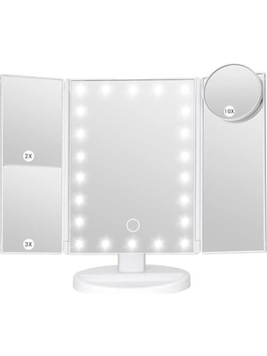 SBN - Store Prime LED Işıklı Katlanabilir Makyaj Aynası - 2x 3x 10X Büyütme Modu - Dokunmatik Ekran - 5 Farklı Ayna