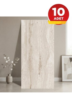 BienHome 10 Adet, 30X60 cm Açık Bej Açık Krem Renkler Lüks Mermer Desenli Kendinden Yapışkanlı Mutfak Banyo Wc Kaplama Pvc Panel M1019