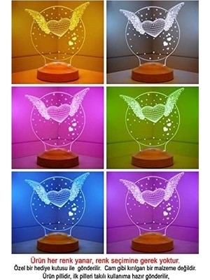 SBN - Store Prime Melek Aşkım Hediyesi Kanatlı Kalp 3D LED Lamba