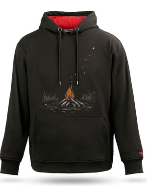 Tarrzzcom Kamp Ateşi Baskılı Doğa ve Kamp Temalı Tasarım Kapüşonlu Unisex Sweatshirt