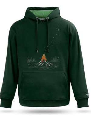 Tarrzzcom Kamp Ateşi Baskılı Doğa ve Kamp Temalı Tasarım Kapüşonlu Unisex Sweatshirt
