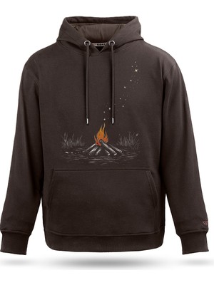 Tarrzzcom Kamp Ateşi Baskılı Doğa ve Kamp Temalı Tasarım Kapüşonlu Unisex Sweatshirt