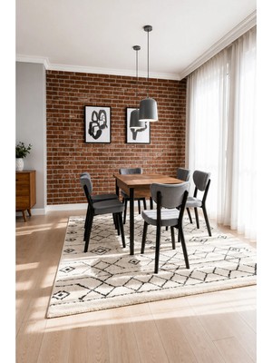 Valoria Serisi 6 Kişilik 80X130 cm Çam Mdf A.gri Kumaş Siyah Iskelet Yemek ve Mutfak Masası Takımı