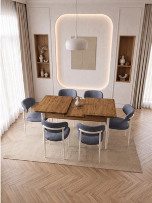 Bella Serisi 4 Kişilik Antrasit Kumaş 80*130 Çam Masa Sandalye Seti (Modern Seri) Beyaz Iskelet