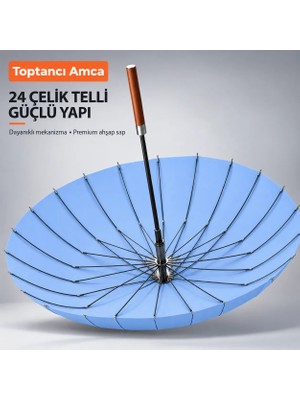 Toptancı Amca 24 Telli Uzun Saplı, Büyük Güçlendirilmiş Ağır Yağmurlara Dayanıklı Rüzgar Geçirmez  Şemsiye