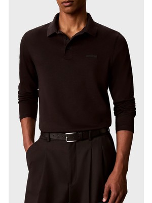 Calvin Klein Logolu % 100 Pamuk Uzun Kollu Düğmeli Polo Erkek Polo LV04LH240G Ub1