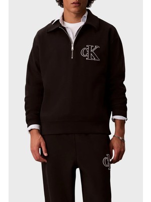 Calvin Klein Logolu Pamuklu Fermuarlı Polo Yaka Sweat LV04RH216GUB1 Erkek Sweat LV04RH216G Ub1